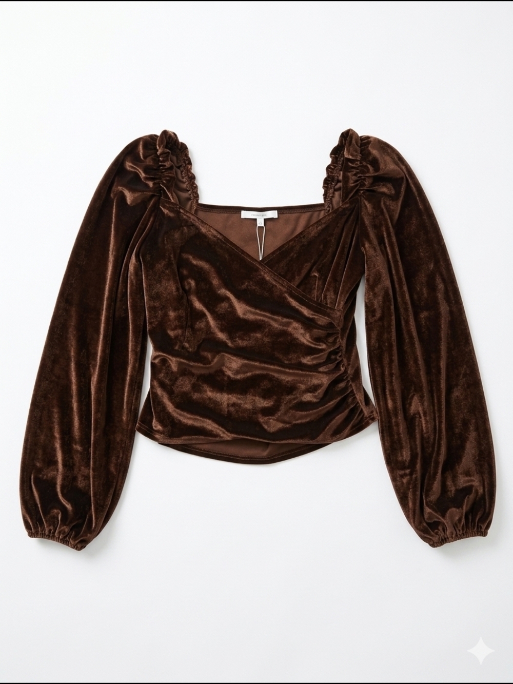 NWT Project Social T Brown Velvet V-Neck Crop Top with Statement Sleeves Size‎ L